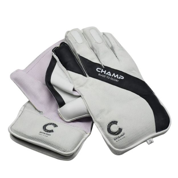 Picture of Champ Wicket Keeping Pro Players Gloves - Black and White - Adults